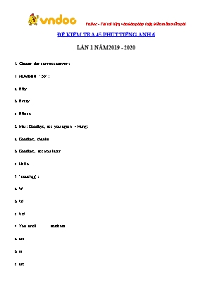 Đề kiểm tra 45 phút lần 1 môn Tiếng Anh Lớp 6 - Năm 2019-2020